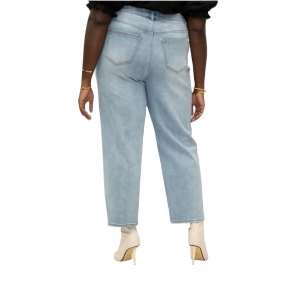 ELOQUII Baggy Straight Plus Asymmetrical Waist Ankle Denim Pants Jeans Size 14